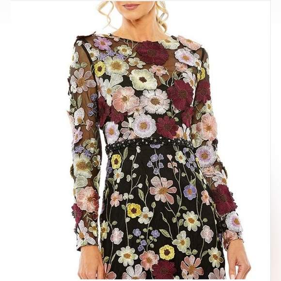 Mac Duggal Floral Embroidered Boat Neck Long Sleeve Midi Dress SZ 10 & 18 NWT - Picture 2 of 16